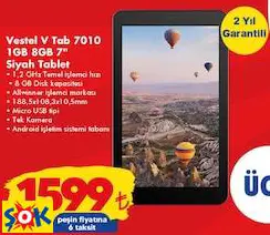 VESTEL V TAB 7010 1GB 8GB 7 SİYAH TABLET